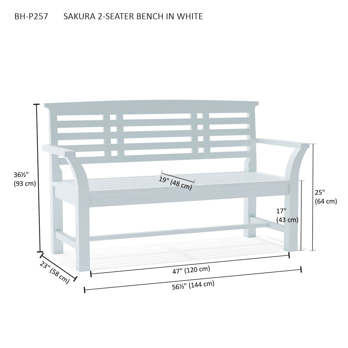 Sakura 2-Seater Teak Bench In White Finish