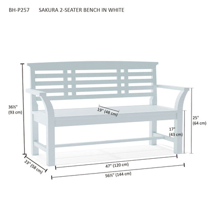 Sakura 2-Seater Teak Bench In White Finish